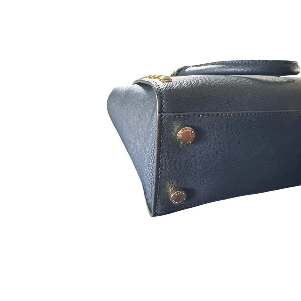 Michael Kors Medium TZ SELMA STUD Satchel Bag NAVY Blue Saffiano Leather